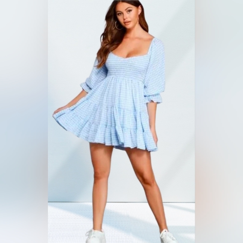 Mable Gingham Babydoll Cottagecore Ruffle Mini Flirty Dress